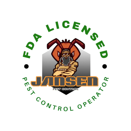 u0022Jansen Pest Control logo featuring a bearded mascot with insect-themed hat and crossed arms, encircled by 'FDA Licensed Pest Control Operator' badge. Includes bold orange and gray 'Jansen' text with 'Pest Control' tagline—representing eco-safe termite and pest management services in Cebu